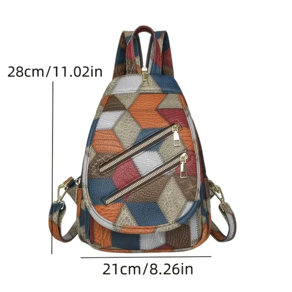 Multicolor Geometric Women’s Backpack~Versatile Convertible Shoulder Tote~NEW - Picture 6 of 7